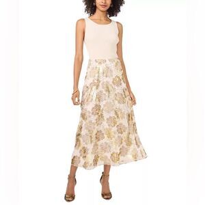 NEW Vince Camuto Metallic Floral-Print Midi Skirt Floral Maxi Skirt Size S